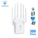 Amplificator Semnal WiFi, U13-300M, 6 Antene, 300 Mbps, Range Extender, Retea 2.4 GHz, Conexiune WPA/WPA2, WPS, Port LAN, Alb/Negru