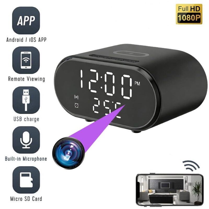 Camera mini Wi-Fi in ceas de birou cu incarcator wireless TSS-A306X