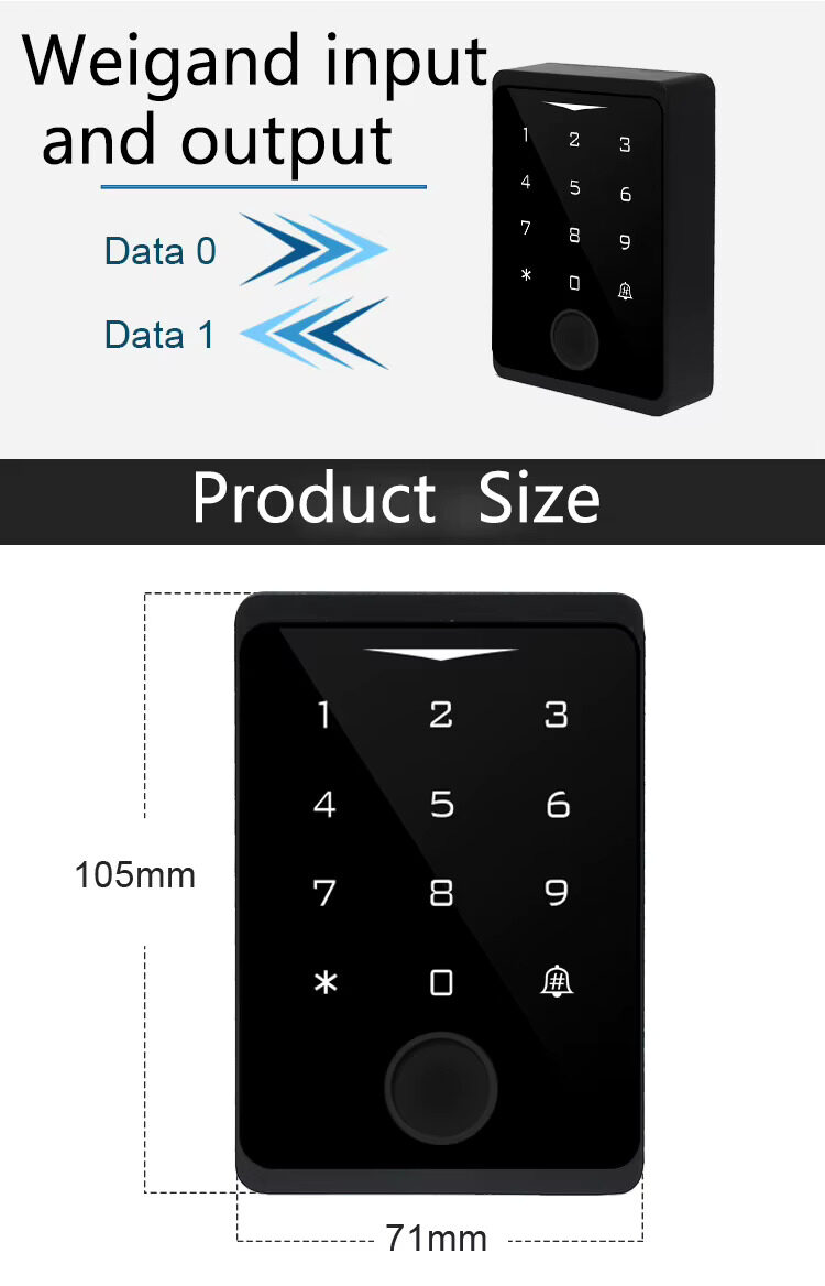 Dimensiuni dispozitiv si interfata Wiegand intrare iesire TSS-103WE