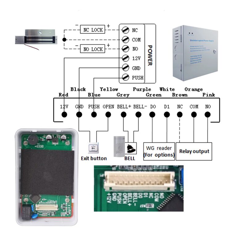schema cablare tastatura control acces RFID touch screen TSS-226E