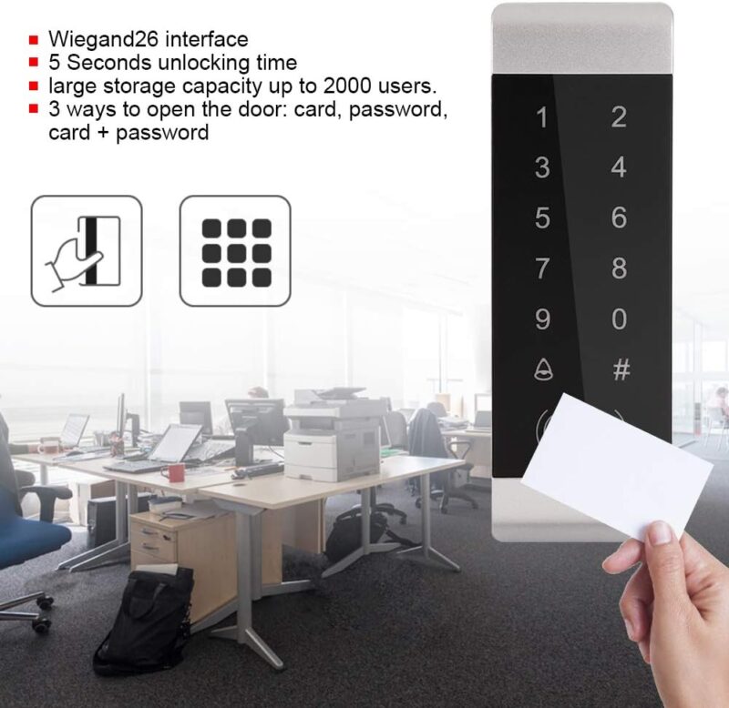 Scanare rapida cartela RFID si functii principale Wiegand 26 pentru tastatura tactila control acces TSS-217E
