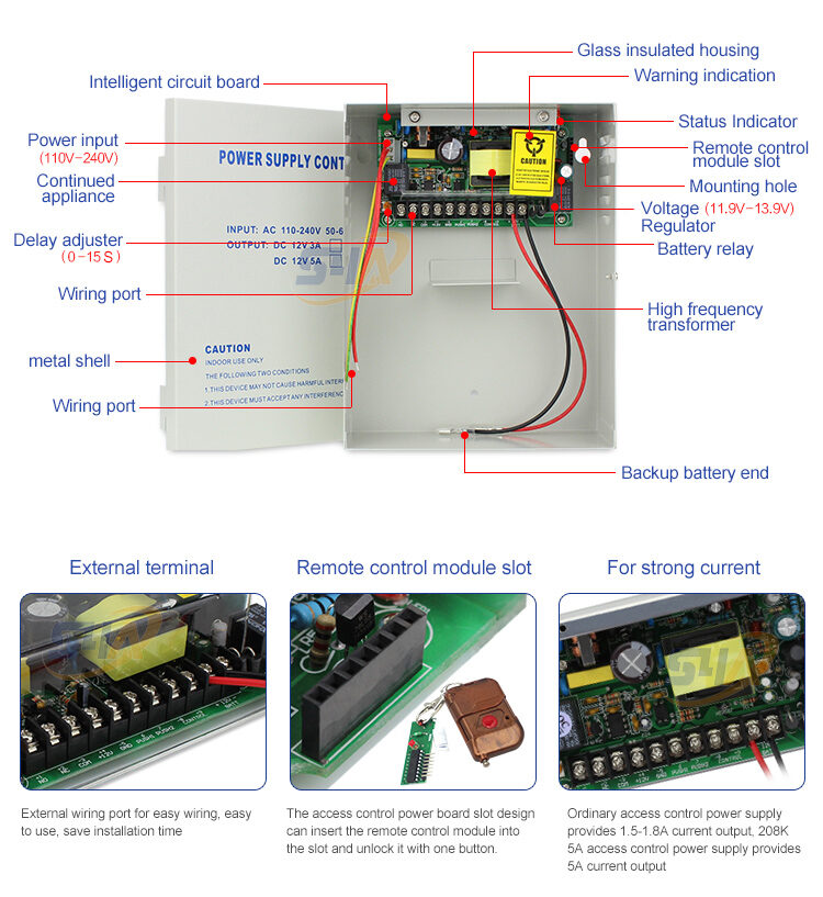 Sursa de alimentare 12V 5A Secukey schema componente interne temporizare 0-15s si slot telecomanda