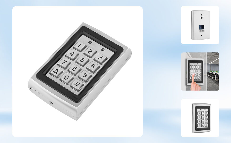 Tastatura control acces TSS-310A - prezentare vizuala a designului metalic si montajului pe perete