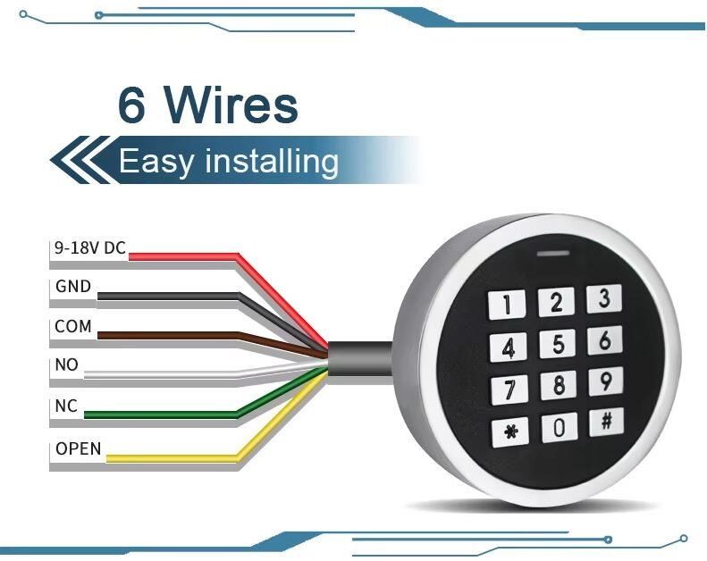 Schema conexiuni 6 fire alimentare releu si buton iesire tastatura TSS-A51