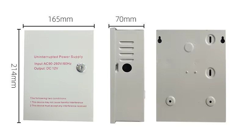 Sursa de alimentare 12V 5A Secukey PSU5 dimensiuni cutie metalica 214 x 165 x 70 mm